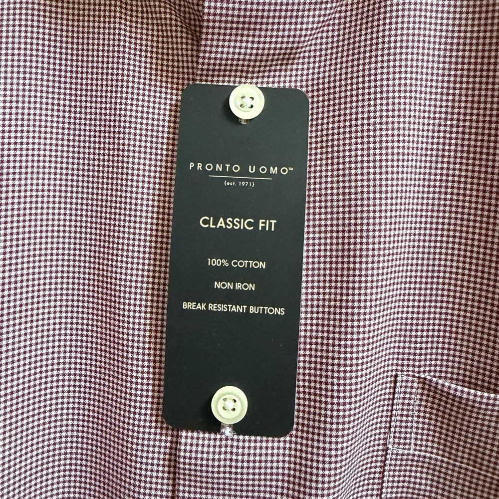 NWT Pronto Uomo Men's Dress Shirt Size-16/5-32/33 Button Up Non Iron Classic Fit - Picture 12 of 16